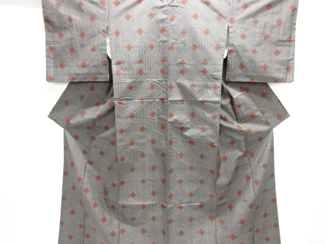 SALE!! JAPANESE KIMONO / MURAYAMA OSHIMA TSUMUGI / GEOMETRIC PATTERN & FLOWER RHOMBUS