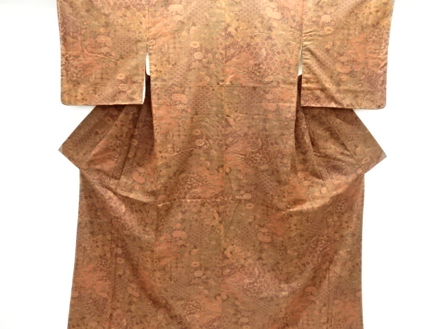 未使用品　蝶に花古典柄手織り紬着物