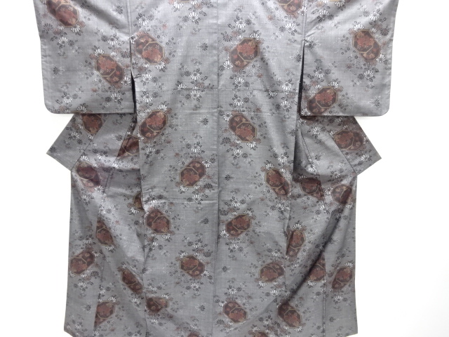 JAPANESE KIMONO / SILK / DORO OSHIMA TSUMUGI / WOVEN KIKKO &amp; FLORAL PLANTS