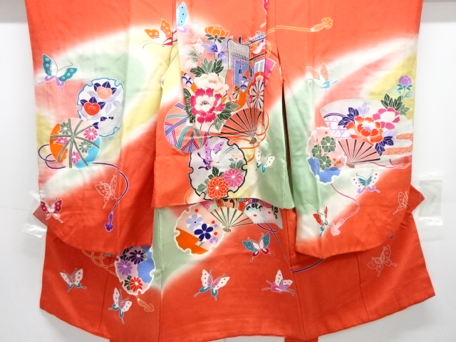 JAPANESE KIMONO / KIMONO FOR KIDS / SILK / SNOWFLAKE & BUTTERFLY & FOLDING FAN