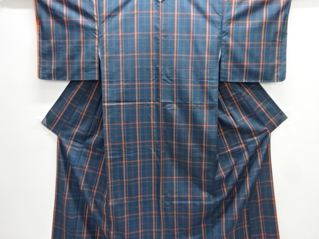 格子織り出し米沢紬着物・道中着アンサンブル