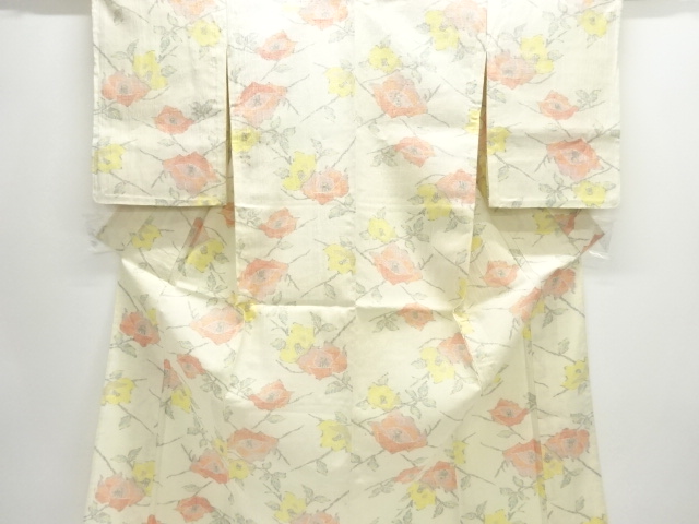 SALE!! JAPANESE KIMONO / HITOE / MAWATA OJIYA TSUMUGI / WOVEN CAMELLIA