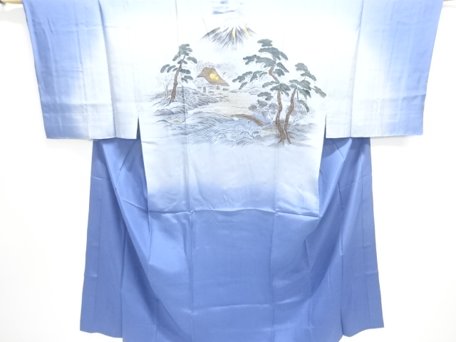 JAPANESE KIMONO / ANTIQUE MENS JUBAN / SILK / MT FUJI & SCENERY OF HOUSES