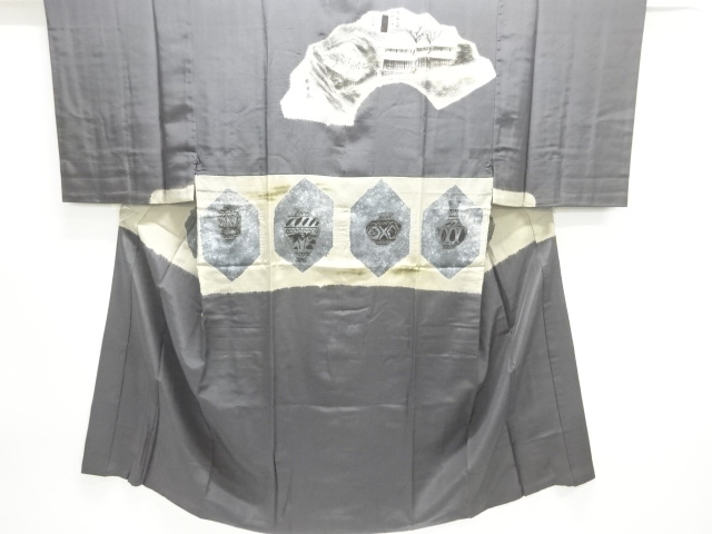 JAPANESE KIMONO / ANTIQUE MENS JUBAN / SILK / SHIBORI / 53 STATIONS OF THE TOKAIDO