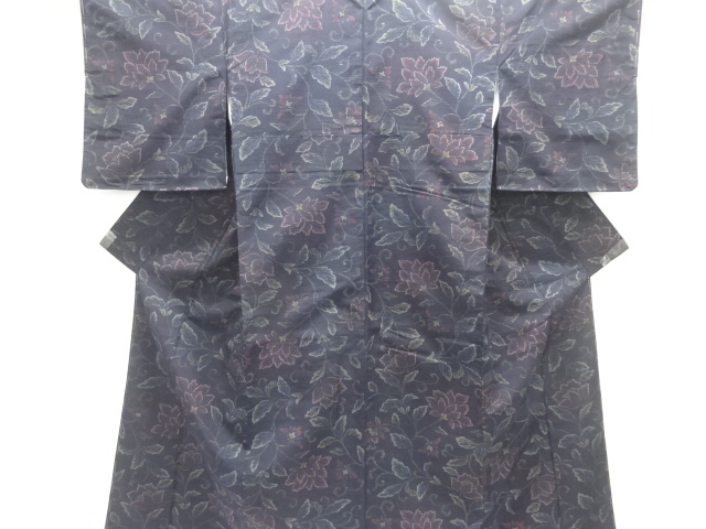 SALE!! JAPANESE KIMONO / UNUSED / SILK / HAND WOVEN TSUMUGI / FLORAL ARABESQUE