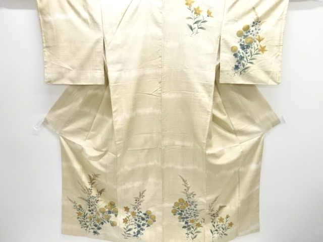 JAPANESE KIMONO / ANTIQUE KIMONO / SILK / TSUMUGI / HAND PAINTED / AUTUMN FLOWERS
