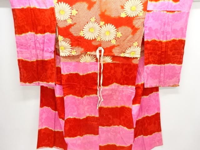 SALE!! JAPANESE KIMONO / ANTIQUE DONUKI JUBAN / SILK / EDO CHIRIMEN / KIKU