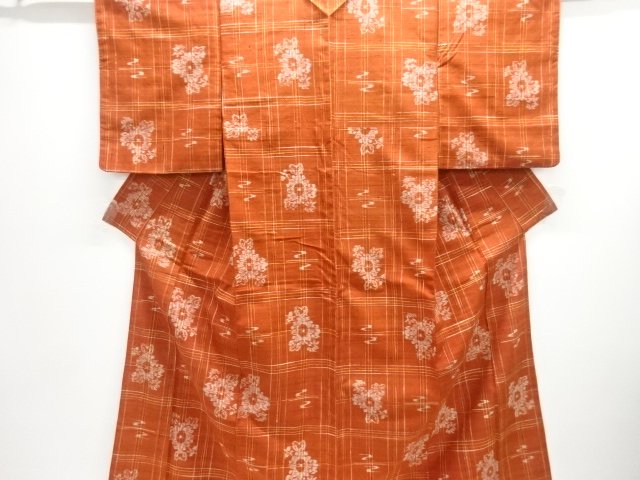 JAPANESE KIMONO / MAWATA YUKI TSUMUGIWOVEN GRID & FLOWER