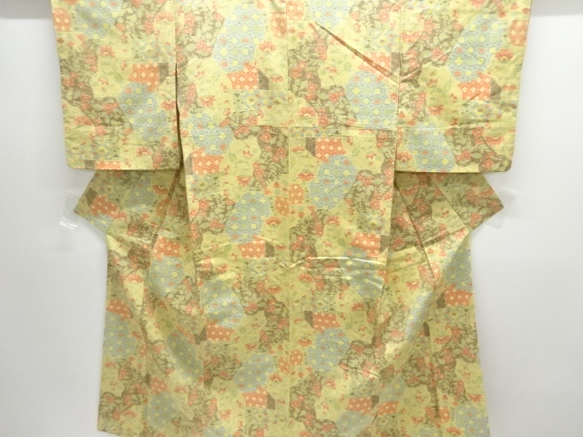 SALE!! JAPANESE KIMONO / MAWATA OJIYA TSUMUGI / WOVEN FLOWER CLASSICAL PATTERN