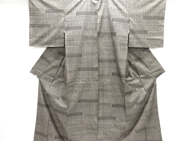 JAPANESE KIMONO / DORO OSHIMA TSUMUGI (5 maruki) / WOVEN ABSTRACT PATTERN 