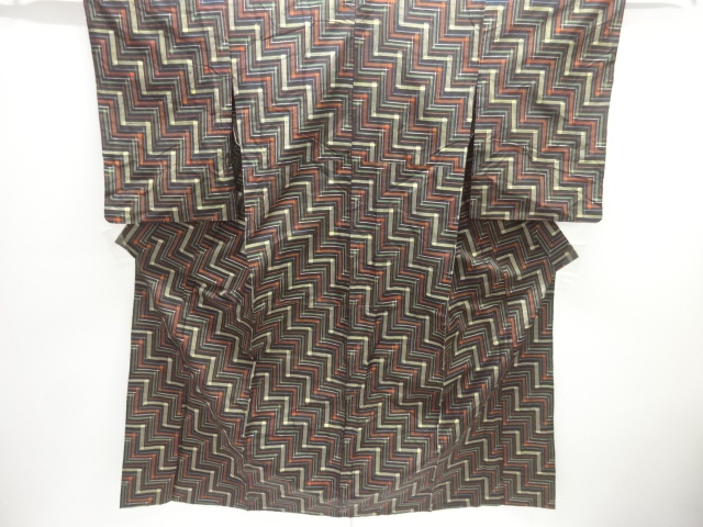 JAPANESE KIMONO / HITOE / TSUMUGI / WOVEN GEOMETRIC