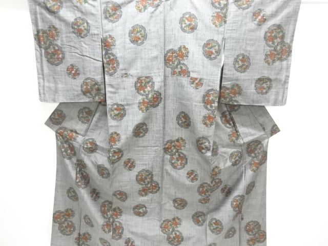 JAPANESE KIMONO / TSUMUGI / UNUSED / WOVEN FLOWER ROUNDEL