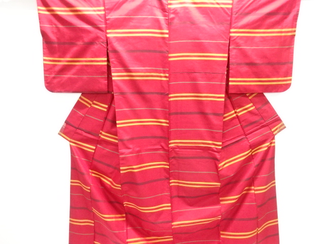 SALE!! JAPANESE KIMONO / ANTIQUE ENSEMBLE KIMONO / SILK / OSHIMA TSUMUGI / WOVEN STRIPE