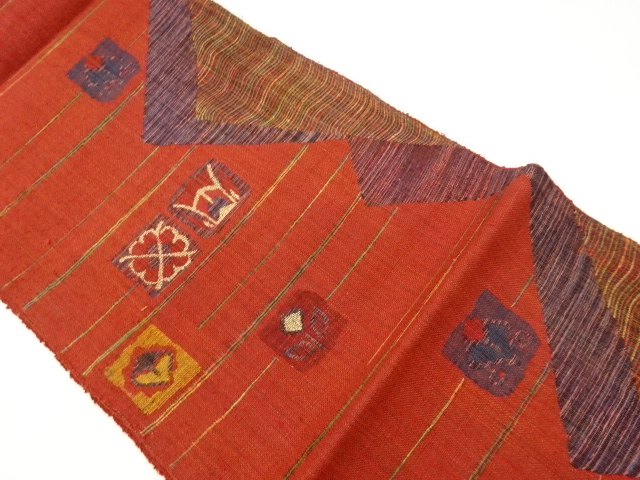 JAPANESE KIMONO / VINTAGE NAGOYA OBI / MAWATA TSUMUGI / WOVEN ABSTRACT FLOWER