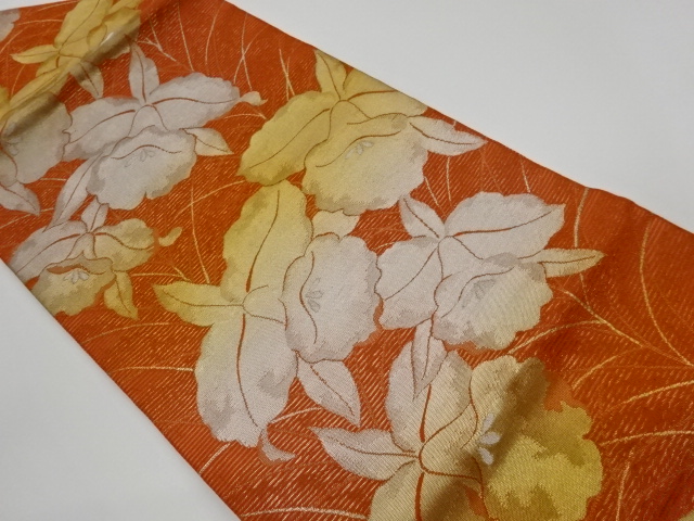 SALE!! JAPANESE KIMONO / VINTAGE NAGOYA OBI / FOR SUMMER / WOVEN FLOWERS