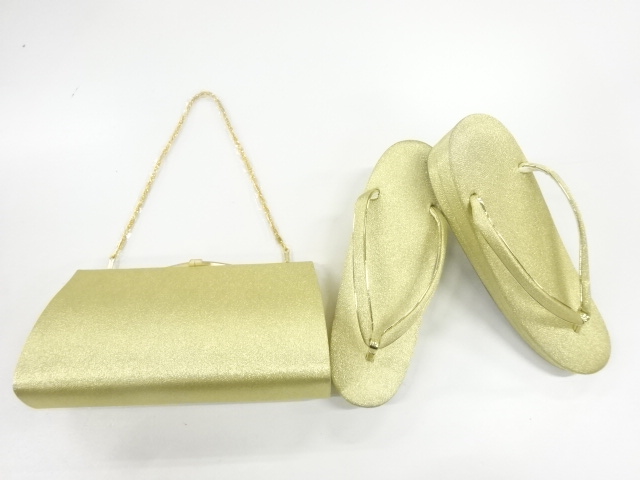 リサイクル　抽象模様織出し和装バッグ・草履セット（草履23.5センチ）