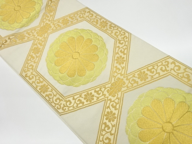 リサイクル　川島織物製　菊紋に菊唐草模様織出し袋帯