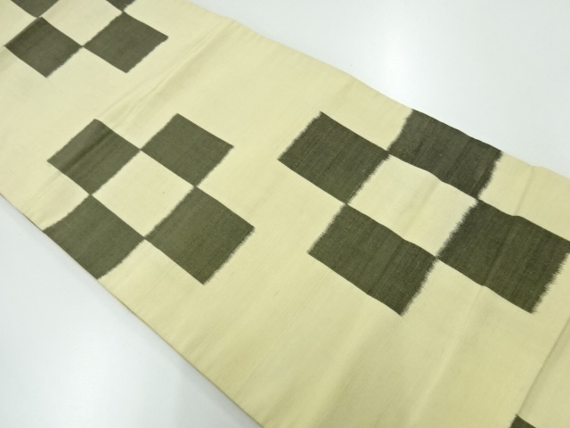 アンティーク　手織り紬抽象模様織出し全通袋帯（材料）