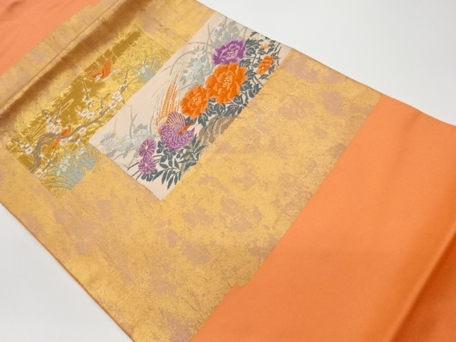 JAPANESE KIMONO / VINTAGE NAGOYA OBI / WOVEN AUTUMN FLOWERS