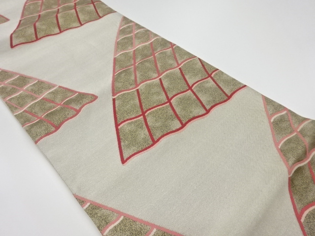 JAPANESE KIMONO / VINTAGE FUKURO OBI / WOVEN ABSTRACT ROOFING TILE