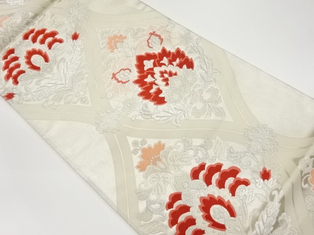 JAPANESE KIMONO / VINTAGE FUKURO OBI / WOVEN ABSTRACT FLOWERS &amp; TATEWAKU PATTERN
