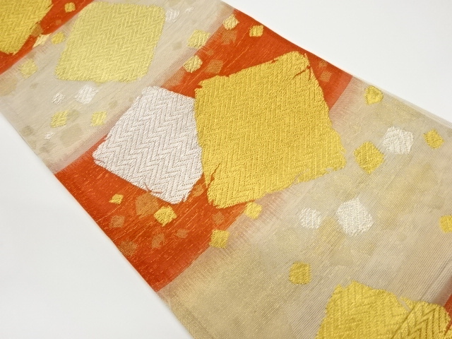 リサイクル　 紗 色紙散らし模様織出し袋帯