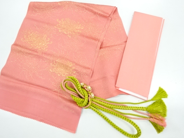 リサイクル　正絹　菊模様織出し振袖用帯揚げ・帯締め・重ね衿セット
