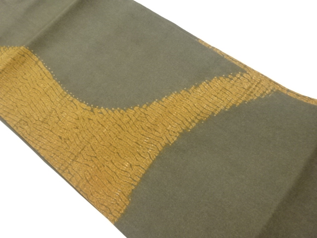 リサイクル　手織り紬絞り抽象模様名古屋帯