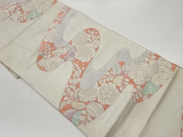 JAPANESE KIMONO / VINTAGE FUKURO OBI / WOVEN TSUJIGAHANA &amp; WAVY STRIPE