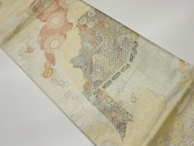 SALE!! JAPANESE KIMONO / VINTAGE FUKURO OBI / SAGANISHIKI / WOVEN FLOWER CREST & ARABESQUE