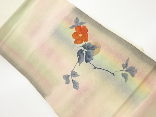 SALE!! JAPANESE KIMONO / VINTAGE NAGOYA OBI / TSUMUGI / WOVEN CAMELLIA