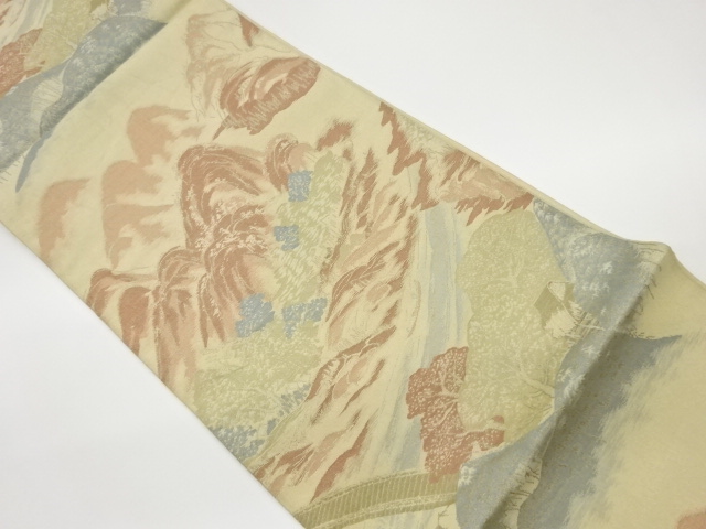 SALE!! JAPANESE KIMONO / VINTAGE FUKURO OBI / WOVEN HOUSE & DISTANT MOUNTAINS