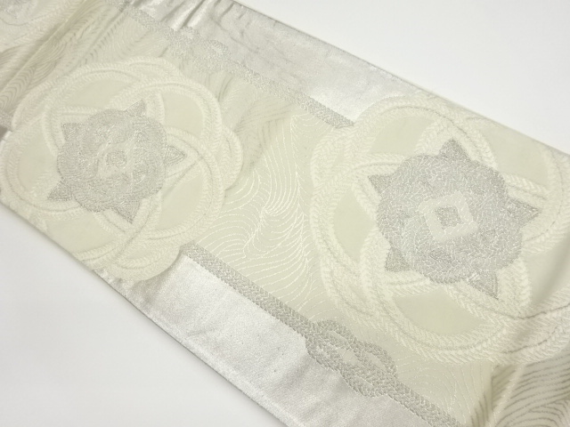 SALE!! JAPANESE KIMONO / VINTAGE FUKURO OBI / WOVEN WAVE & FLOWER CREST