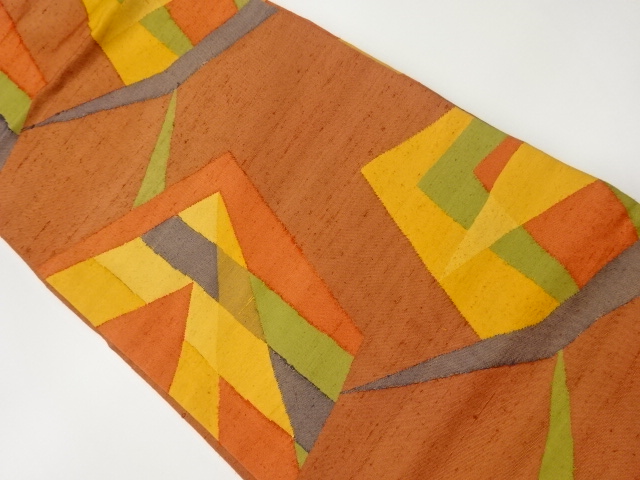 JAPANESE KIMONO / VINTAGE NAGOYA OBI / TSUMUGI / WOVEN GEOMETRIC