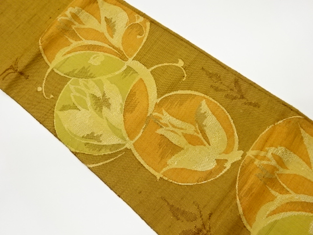 JAPANESE KIMONO / VINTAGE NAGOYA OBI / MAWATA TSUMUGI / WOVEN ROUNDEL & ABSTRACT FLOWER