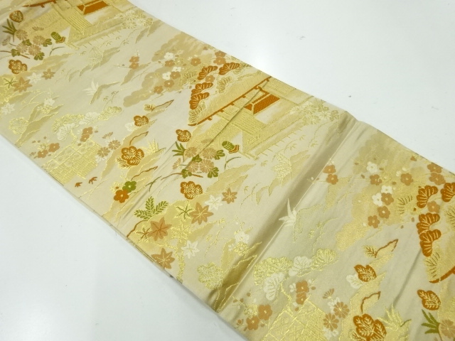 アンティーク　家屋に松・花模様織出し袋帯（材料）