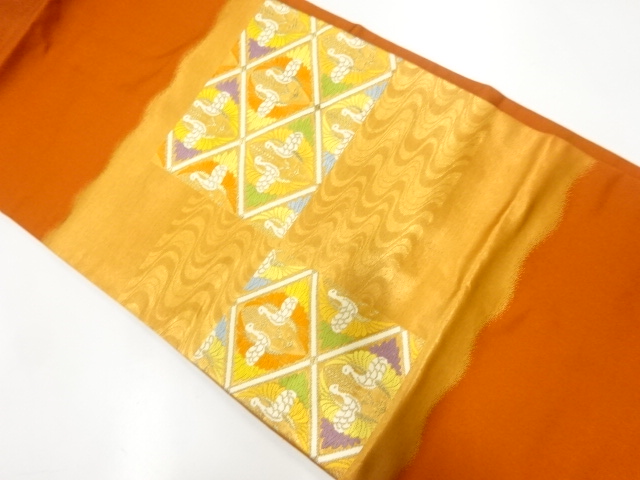 SALE!! JAPANESE KIMONO / VINTAGE NAGOYA OBI / WOVEN CRANES &amp; RHOMBUS