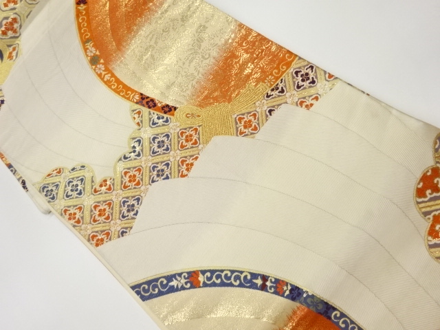 SALE!! JAPANESE KIMONO / VINTAGE FUKURO OBI / WOVEN PAULOWNIA ARABESQUE & FLOWER RHOMBUS