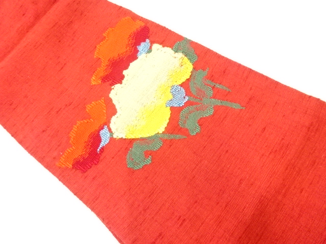SALE!! JAPANESE KIMONO / VINTAGE NAGOYA OBI / TSUMUGI / WOVEN FLORAL PLANTS
