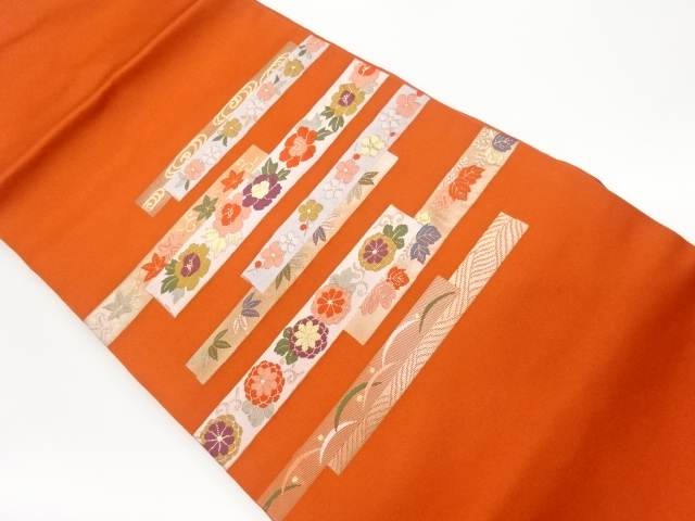SALE!! JAPANESE KIMONO / VINTAGE NAGOYA OBI / WOVEN FLOWERS & STRIPE