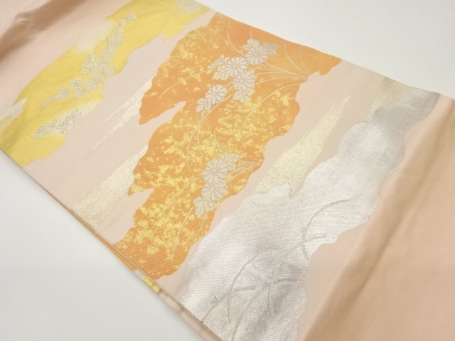 SALE!! JAPANESE KIMONO / VINTAGE NAGOYA OBI / WOVEN CLOUD & AUTUMN FLOWERS