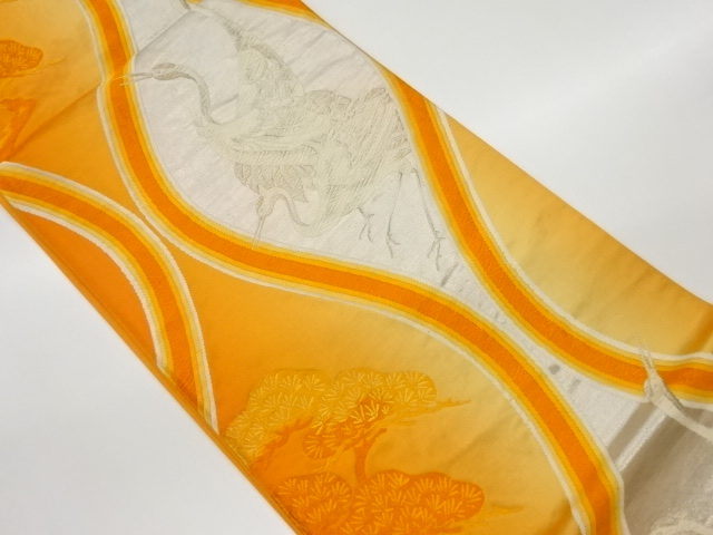 JAPANESE KIMONO / VINTAGE FUKURO OBI / WOVEN CRANE & PINE