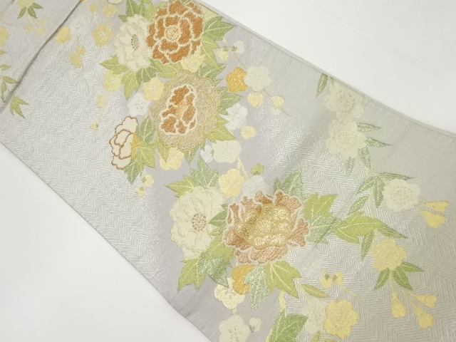 SALE!! JAPANESE KIMONO / VINTAGE FUKURO OBI / WOVEN PEONY & SAKURA