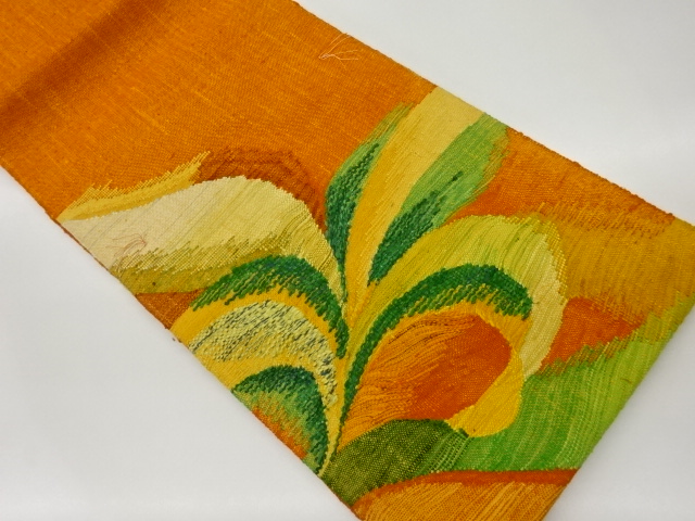 SALE!! JAPANESE KIMONO / VINTAGE UNUSED NAGOYA OBI / MAWATA TSUMUGI / WOVEN ABSTRACT