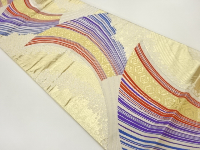 SALE!! JAPANESE KIMONO / VINTAGE FUKURO OBI / WOVEN SAKURA & FOLDING FAN PATTERN