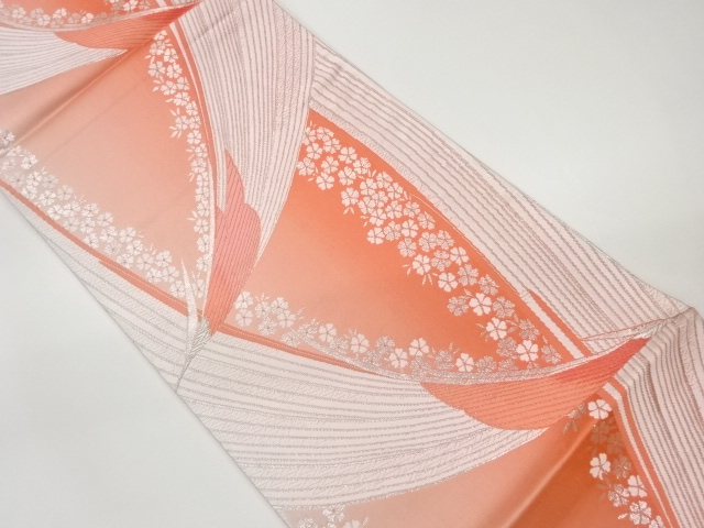 SALE!! JAPANESE KIMONO / VINTAGE FUKURO OBI / REVERSIBLE / WOVEN SAKURA & ABSTRACT BIRD