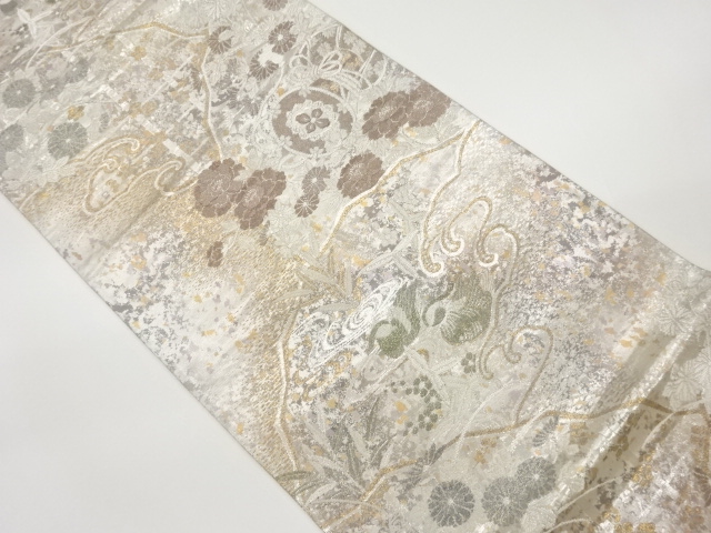 SALE!! JAPANESE KIMONO / VINTAGE FUKURO OBI / WOVEN FLOWER & BIRD & DRUM