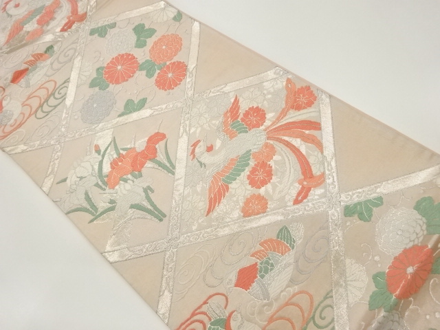 SALE!! JAPANESE KIMONO / VINTAGE FUKURO OBI / WOVEN PHOENIX & TASUKI LATTICE