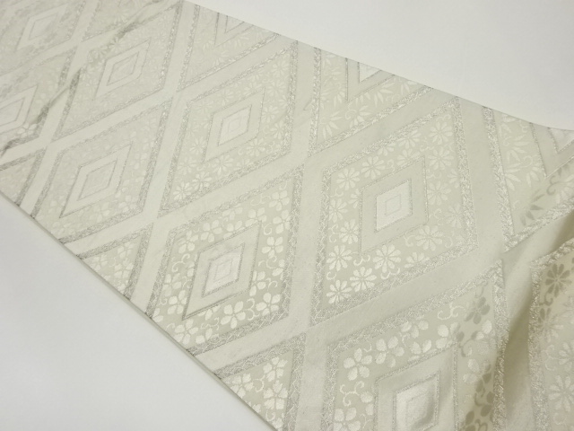 SALE!! JAPANESE KIMONO / VINTAGE FUKURO OBI / WOVEN RHOMBUS & FLOWER ARABESQUE