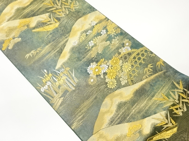 着物・帯 ] - 袋帯 松笹に花・山・波模様織出し袋帯 | 着物 